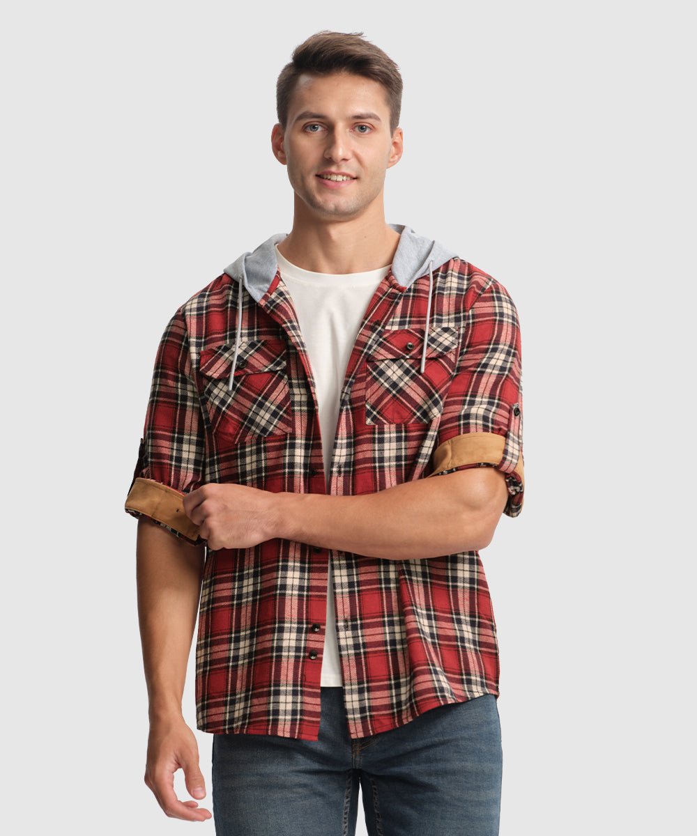 Men's Casual Buffalo Plaid Button Hooded Shirts - TBMPOY