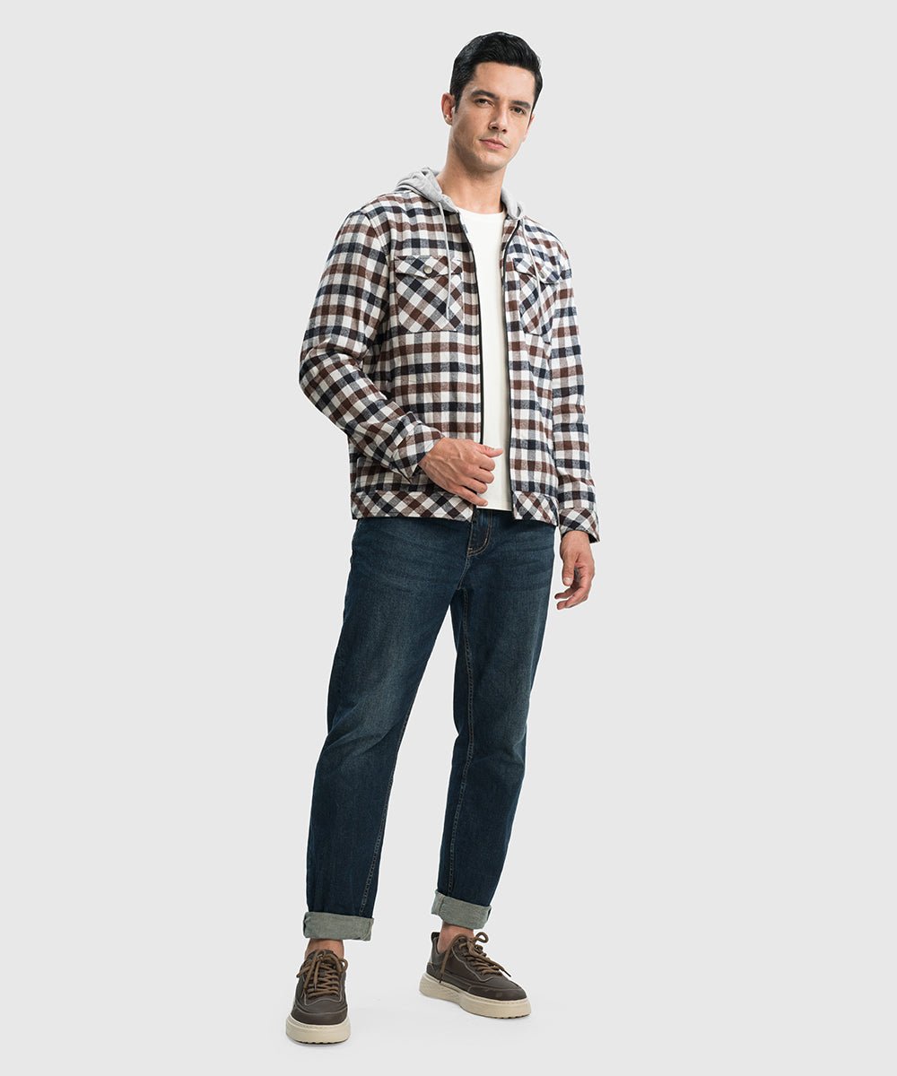 Men's Fleece Buffalo Plaid Button - Down Hooded Shirt - TBMPOY