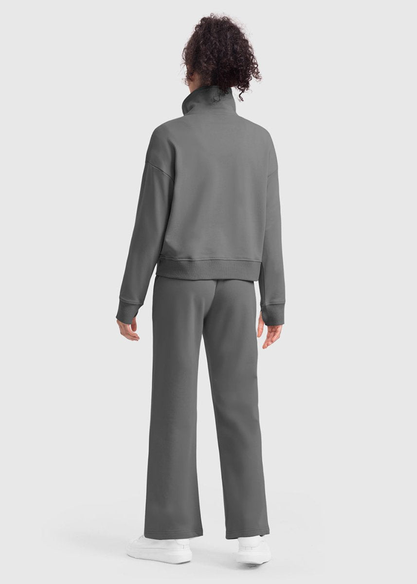 Women's 1/2 Zip Stand collar Pullover And Wide Leg Pants - TBMPOY