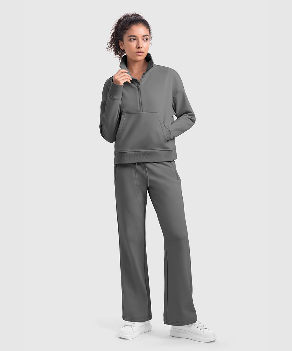 Women's 1/2 Zip Stand collar Pullover And Wide Leg Pants - TBMPOY