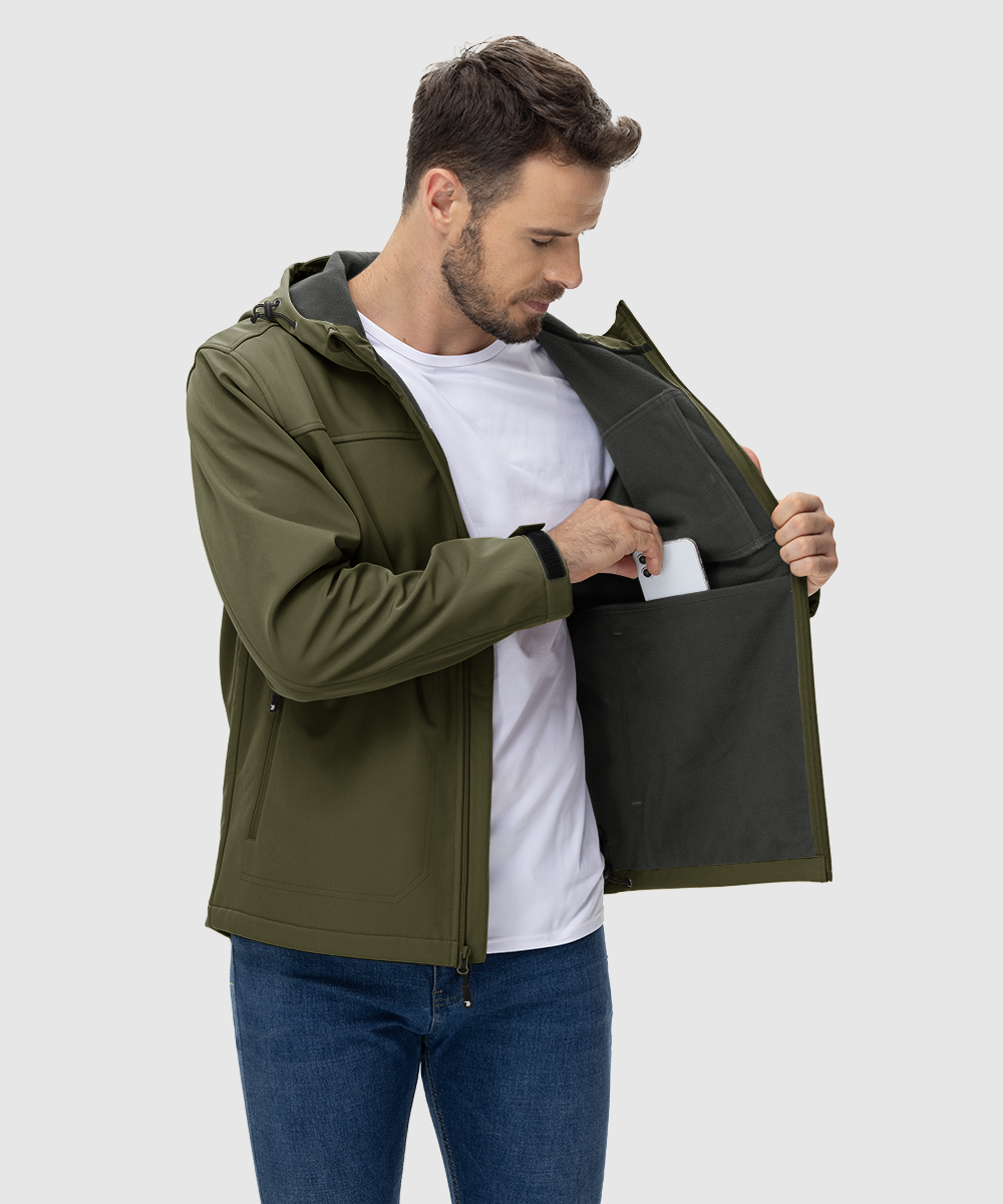 Men's Water - Resistant Softshell Fleece Lined Hooded Jacket - TBMPOY