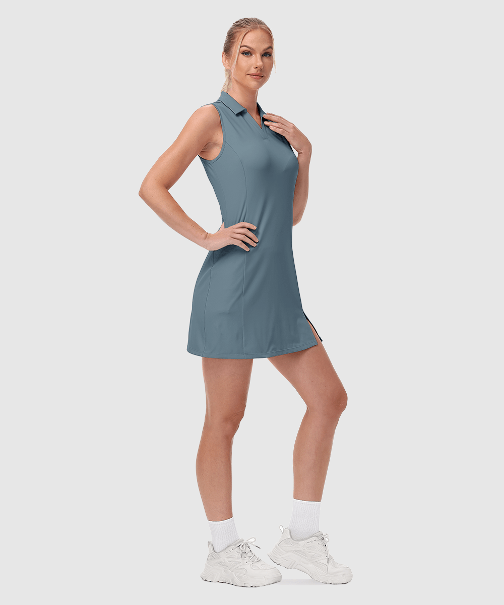 Women's Sleeveless Tennis Golf Polo Neck Dress - TBMPOY
