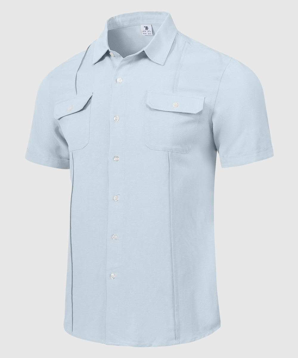 Men's Casual Cotton Linen Short-Sleeved Shirts - TBMPOY