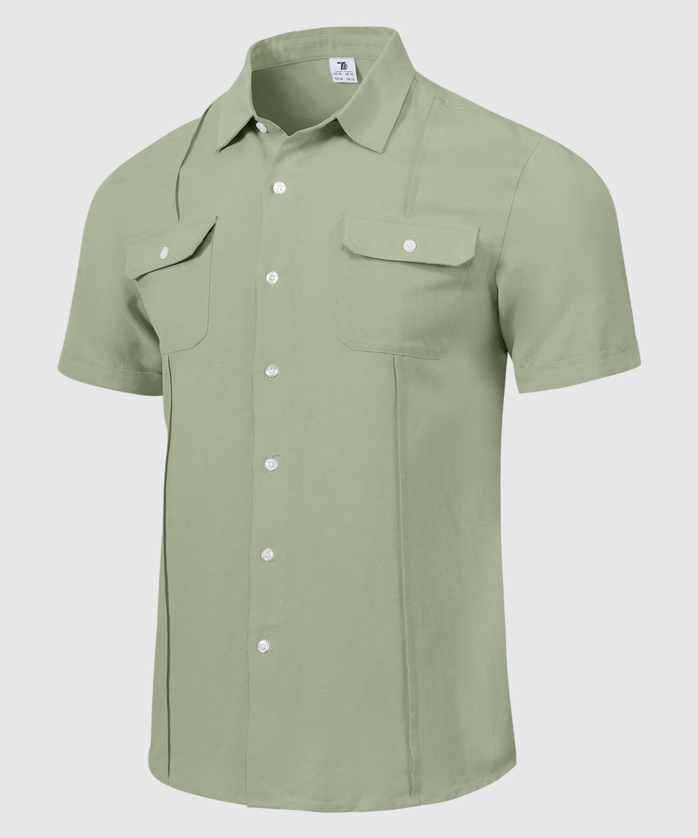 Men's Casual Cotton Linen Short-Sleeved Shirts - TBMPOY