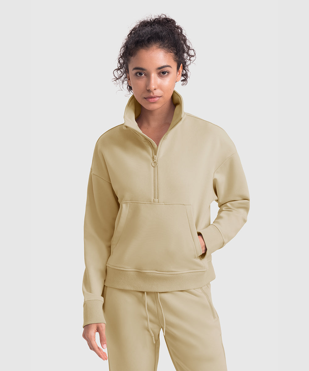 Women's 1/2 Zip Stand collar Pullover And Wide Leg Pants - TBMPOY