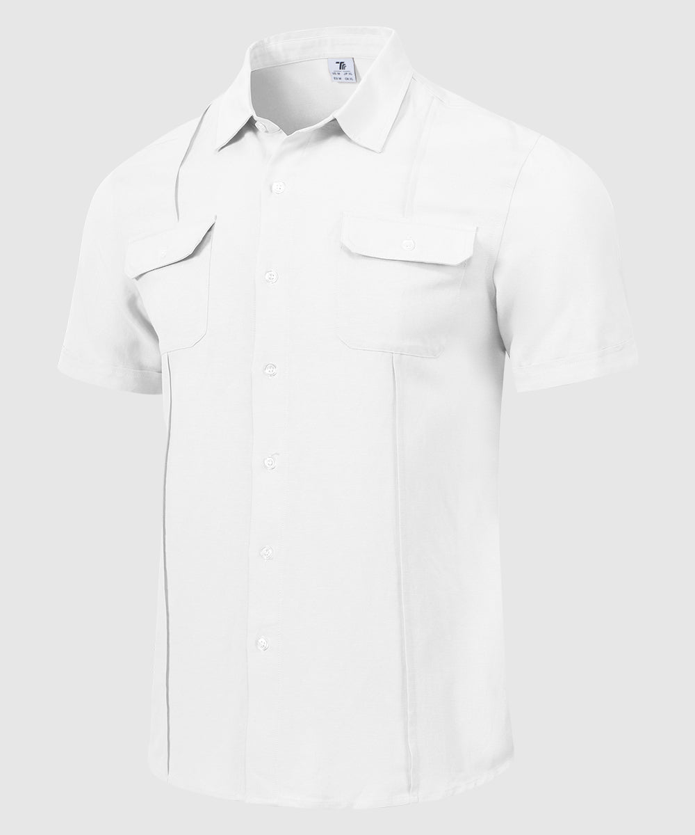 Men's Casual Cotton Linen Short-Sleeved Shirts - TBMPOY