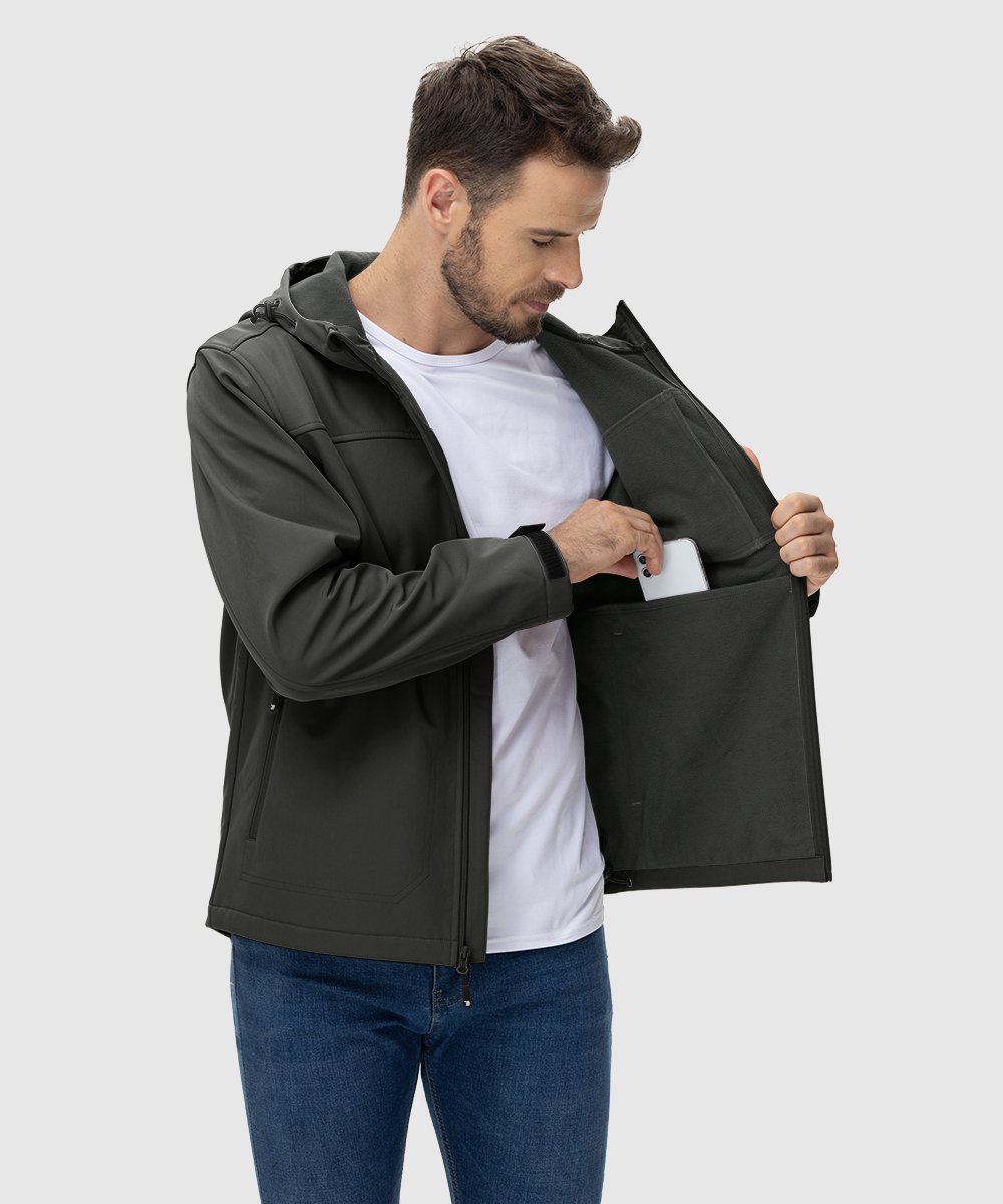 Men's Water - Resistant Softshell Fleece Lined Hooded Jacket - TBMPOY