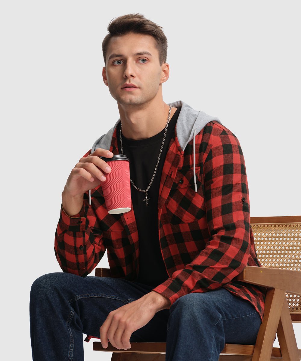 Men's Casual Buffalo Plaid Button Hooded Shirts - TBMPOY