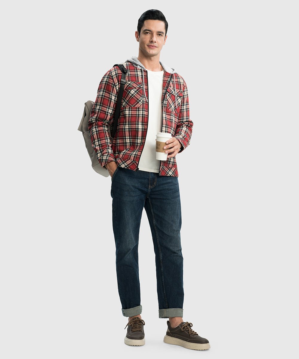 Men's Fleece Buffalo Plaid Button - Down Hooded Shirt - TBMPOY