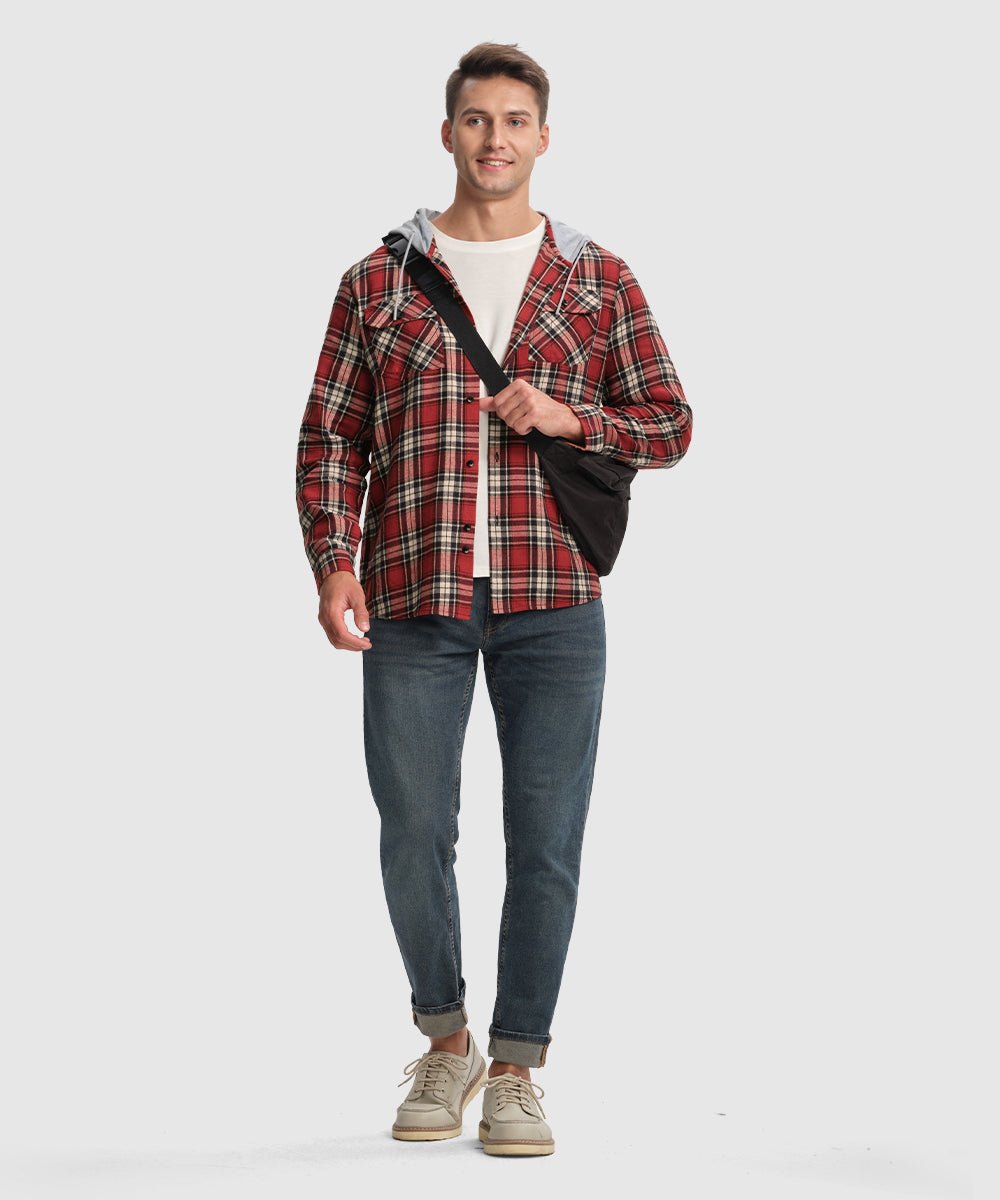 Men's Casual Buffalo Plaid Button Hooded Shirts - TBMPOY