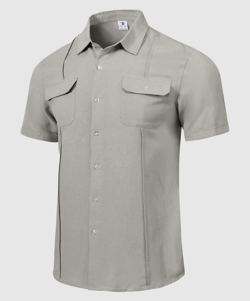 Men's Casual Cotton Linen Short-Sleeved Shirts - TBMPOY