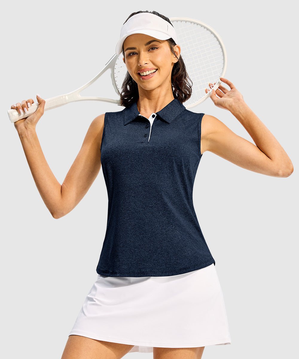 Women's Button Placket Sleeveless Polo Shirt - TBMPOY