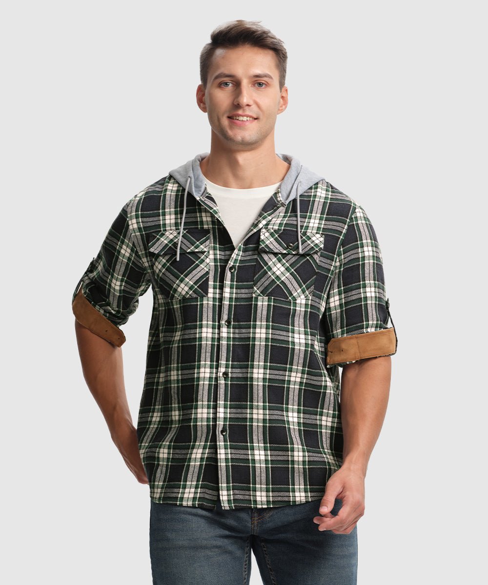 Men's Casual Buffalo Plaid Button Hooded Shirts - TBMPOY