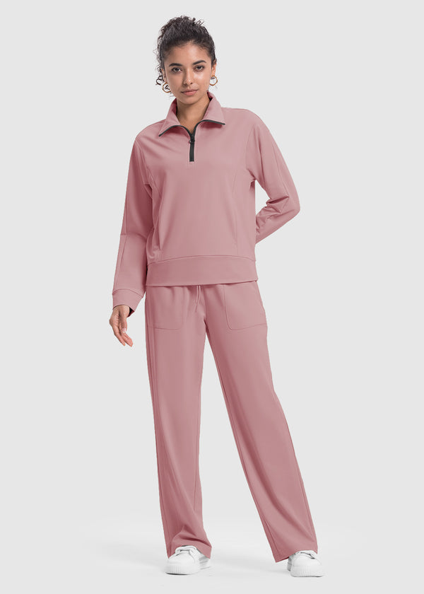 Women's 1/4 Half Zip Sweatshirt and Wide Leg Pants Lounge Sets