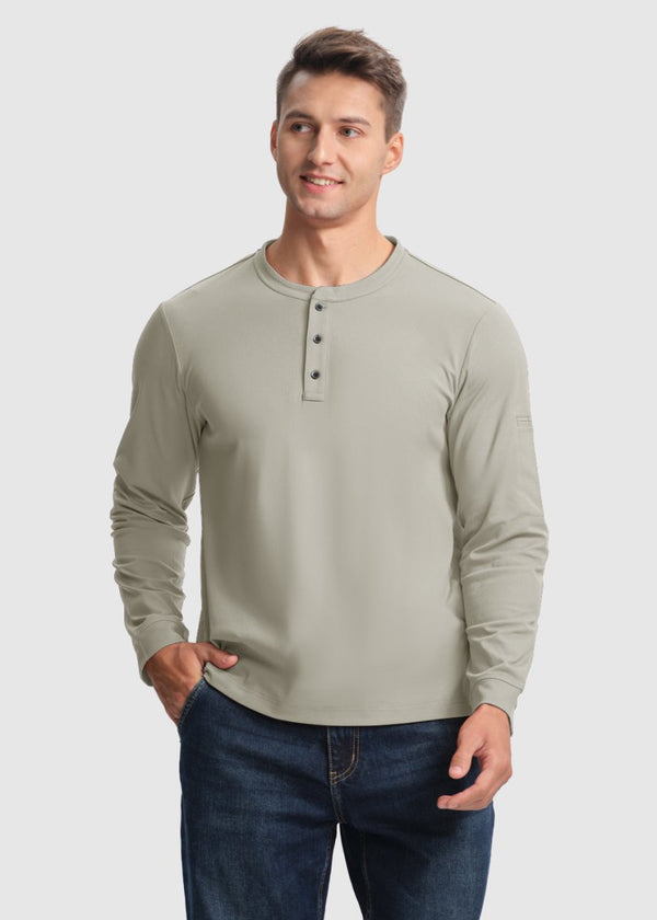 Men's Outdoor Jobs Long Sleeve Slim Fit Basic Henley Shirt - TBMPOY