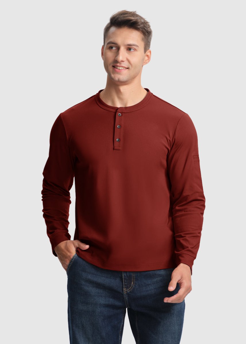 Men's Outdoor Jobs Long Sleeve Slim Fit Basic Henley Shirt - TBMPOY