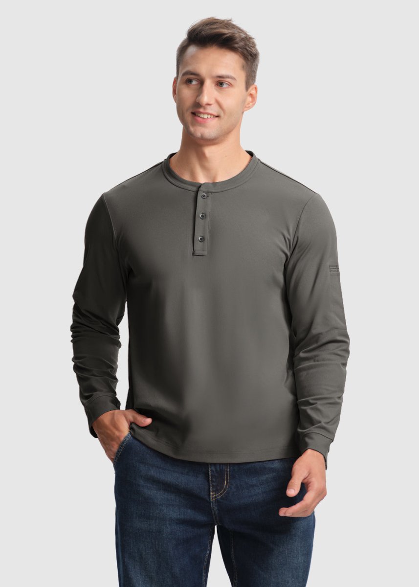 Men's Outdoor Jobs Long Sleeve Slim Fit Basic Henley Shirt - TBMPOY