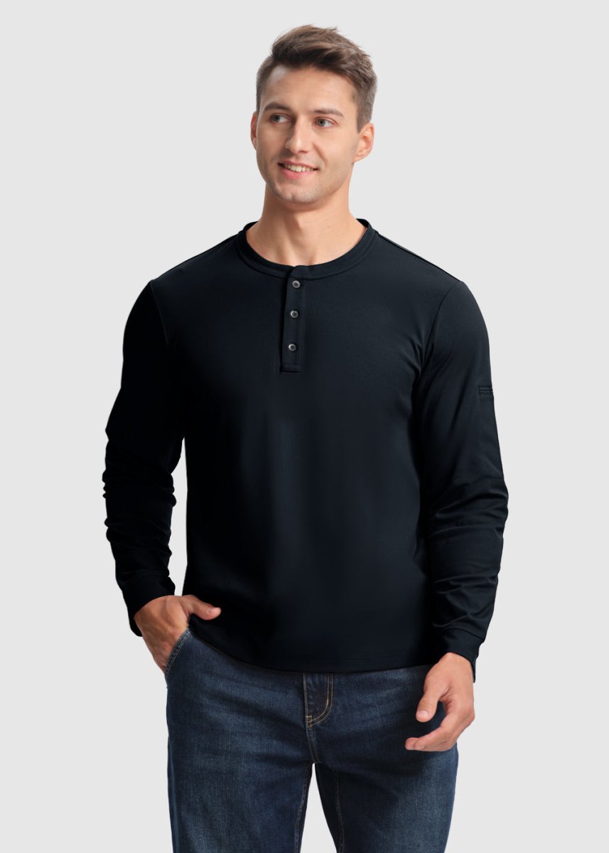 Men's Outdoor Jobs Long Sleeve Slim Fit Basic Henley Shirt - TBMPOY