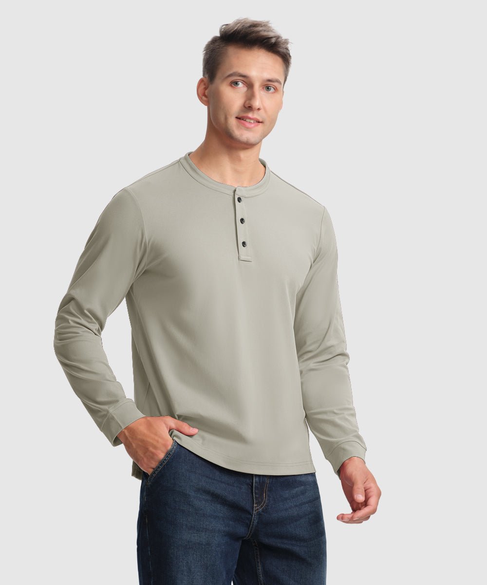 Men's Outdoor Jobs Long Sleeve Slim Fit Basic Henley Shirt - TBMPOY