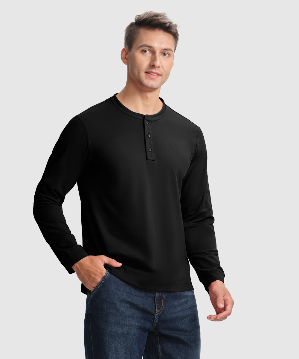 Men's Outdoor Jobs Long Sleeve Slim Fit Basic Henley Shirt - TBMPOY