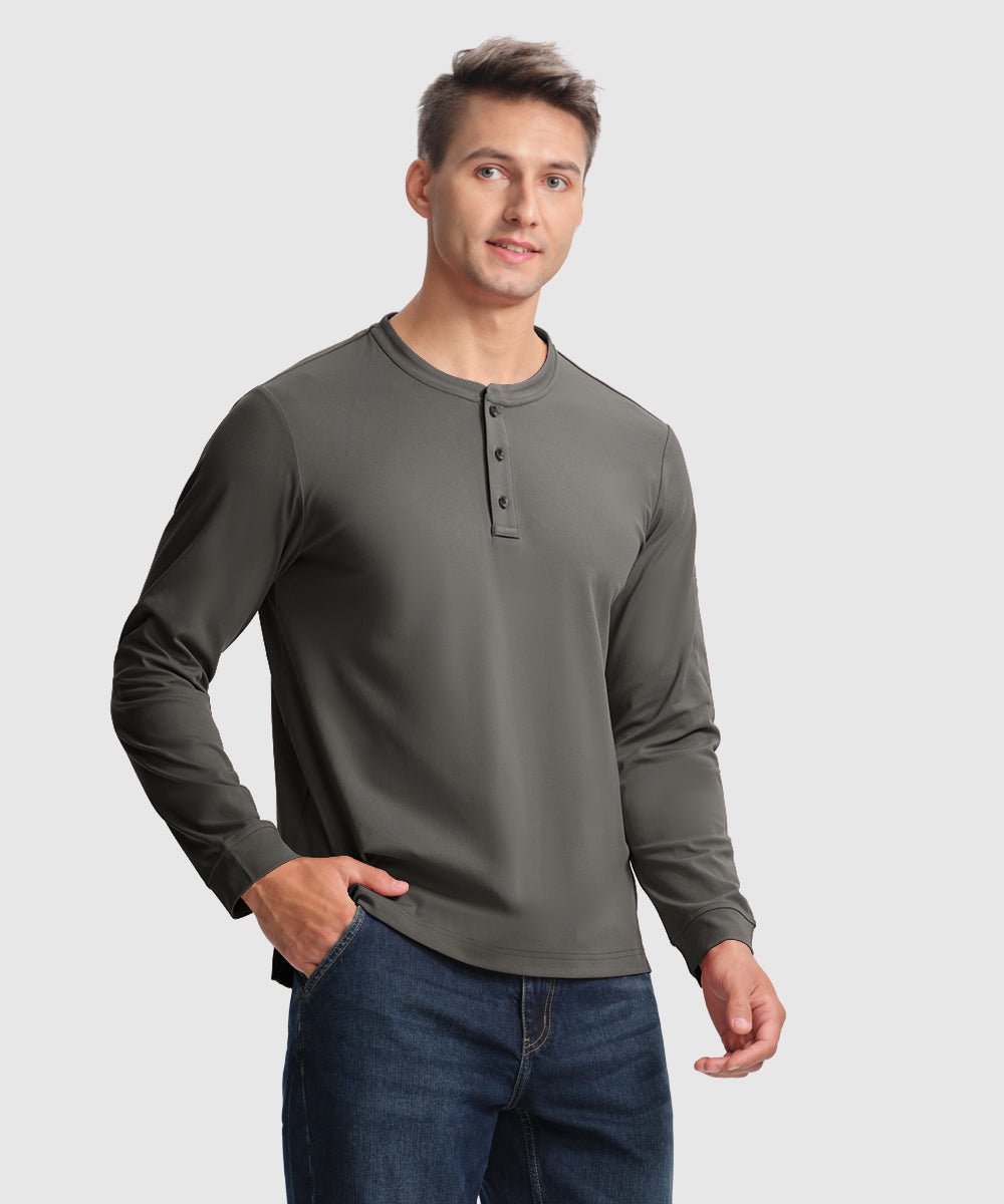 Men's Outdoor Jobs Long Sleeve Slim Fit Basic Henley Shirt - TBMPOY