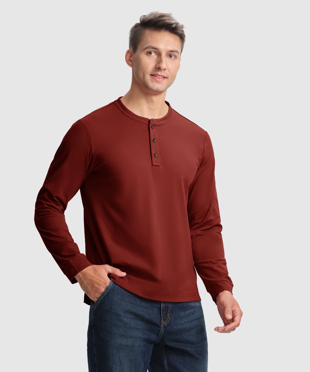 Men's Outdoor Jobs Long Sleeve Slim Fit Basic Henley Shirt - TBMPOY