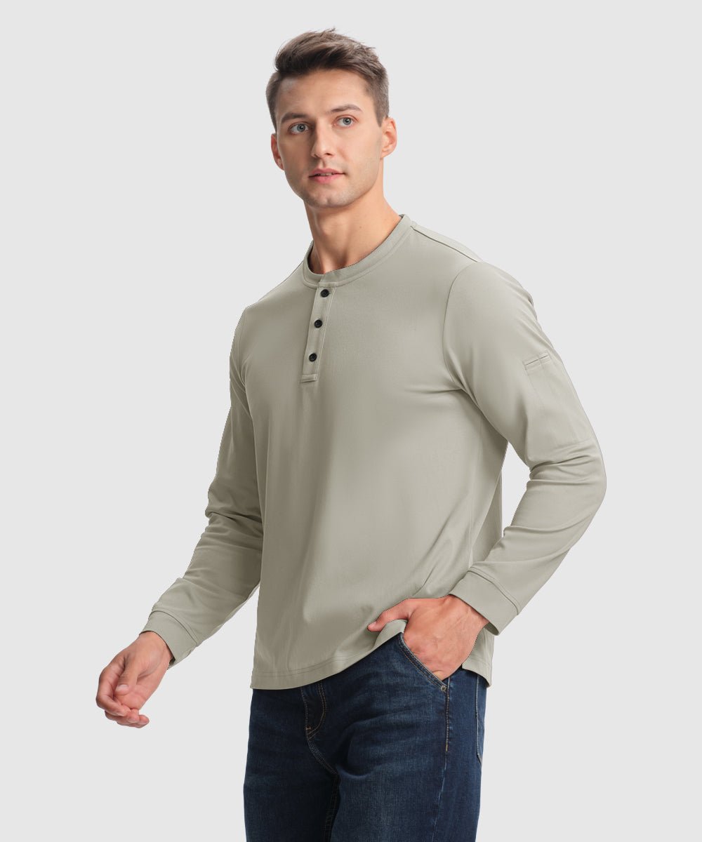 Men's Outdoor Jobs Long Sleeve Slim Fit Basic Henley Shirt - TBMPOY