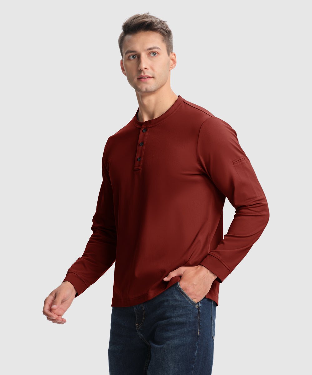 Men's Outdoor Jobs Long Sleeve Slim Fit Basic Henley Shirt - TBMPOY