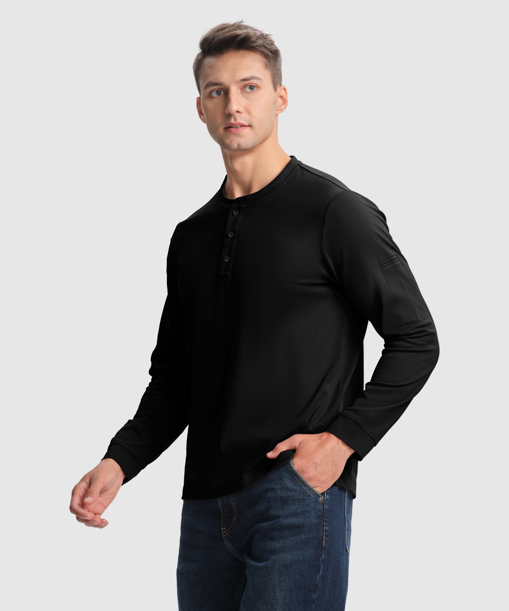 Men's Outdoor Jobs Long Sleeve Slim Fit Basic Henley Shirt - TBMPOY