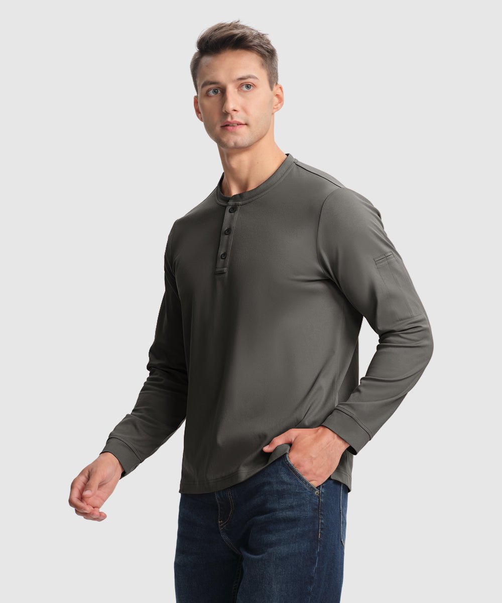 Men's Outdoor Jobs Long Sleeve Slim Fit Basic Henley Shirt - TBMPOY