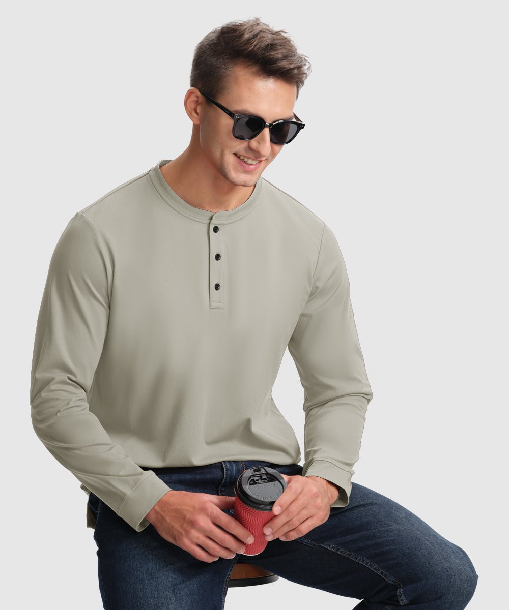 Men's Outdoor Jobs Long Sleeve Slim Fit Basic Henley Shirt - TBMPOY