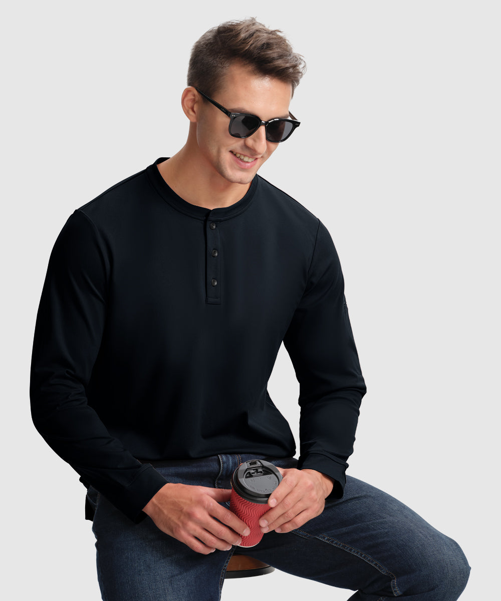 Men's Outdoor Jobs Long Sleeve Slim Fit Basic Henley Shirt - TBMPOY