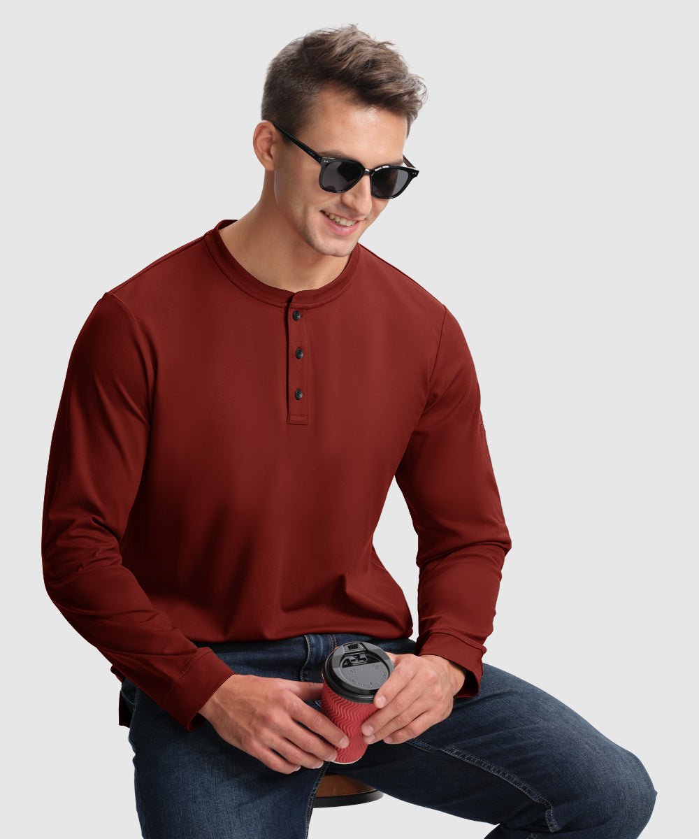 Men's Outdoor Jobs Long Sleeve Slim Fit Basic Henley Shirt - TBMPOY