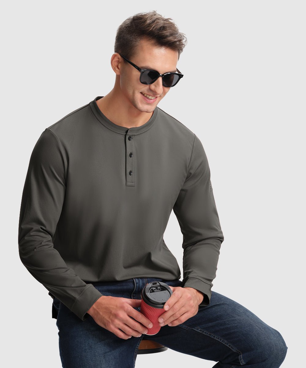 Men's Outdoor Jobs Long Sleeve Slim Fit Basic Henley Shirt - TBMPOY