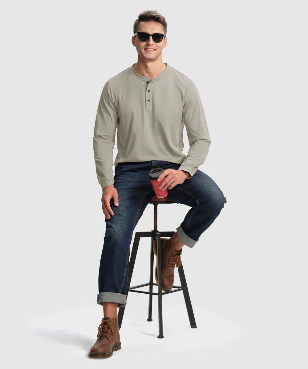 Men's Outdoor Jobs Long Sleeve Slim Fit Basic Henley Shirt - TBMPOY