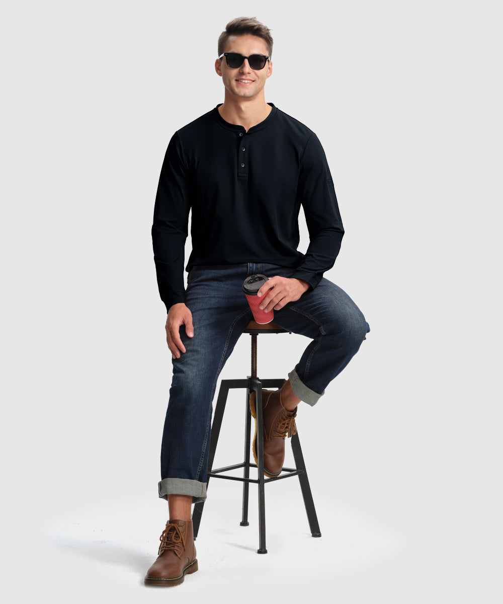 Men's Outdoor Jobs Long Sleeve Slim Fit Basic Henley Shirt - TBMPOY