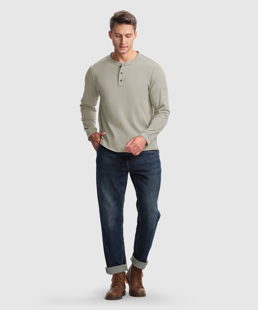 Men's Outdoor Jobs Long Sleeve Slim Fit Basic Henley Shirt - TBMPOY