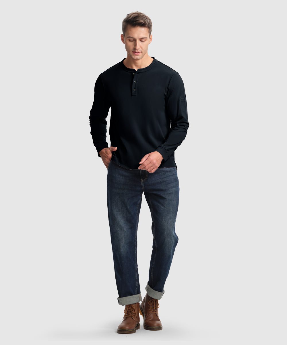 Men's Outdoor Jobs Long Sleeve Slim Fit Basic Henley Shirt - TBMPOY