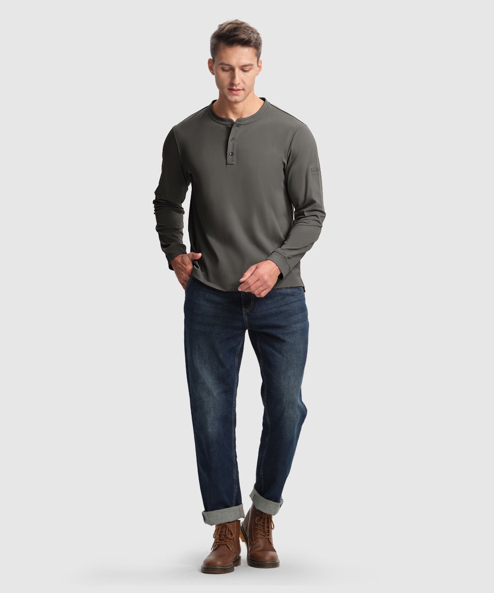 Men's Outdoor Jobs Long Sleeve Slim Fit Basic Henley Shirt - TBMPOY