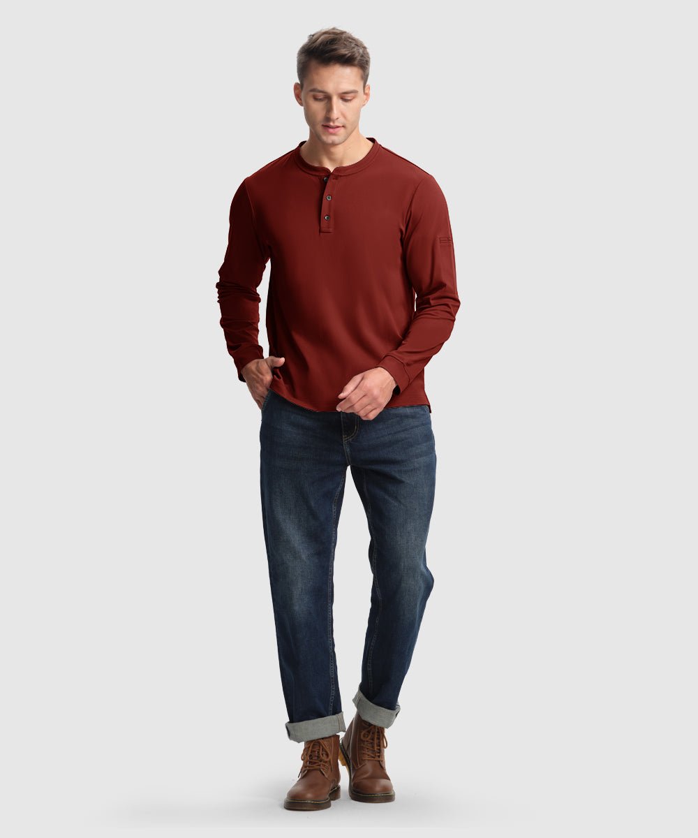 Men's Outdoor Jobs Long Sleeve Slim Fit Basic Henley Shirt - TBMPOY