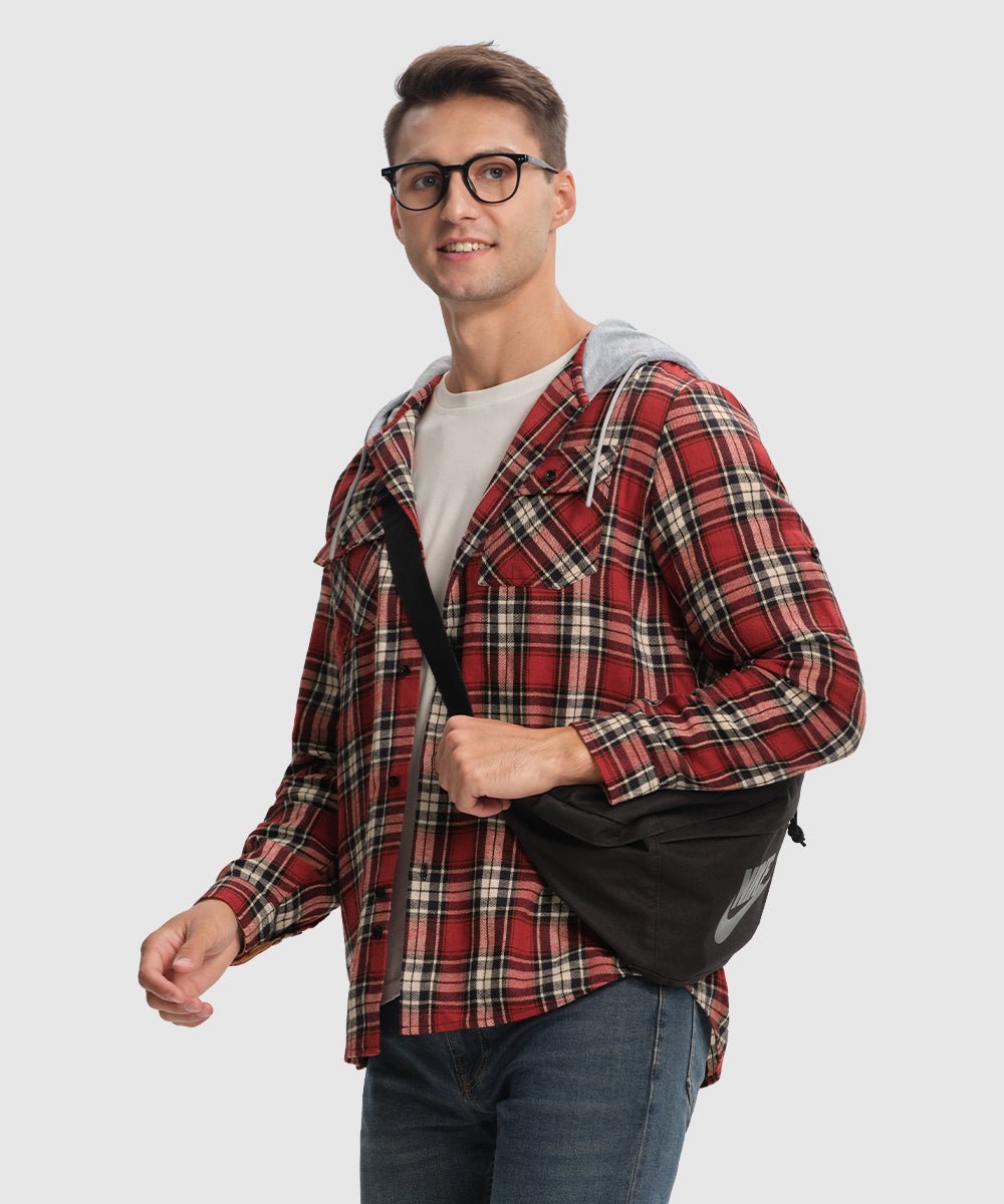 Men's Casual Buffalo Plaid Button Hooded Shirts - TBMPOY