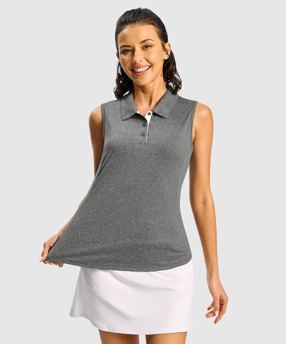 Women's Button Placket Sleeveless Polo Shirt - TBMPOY