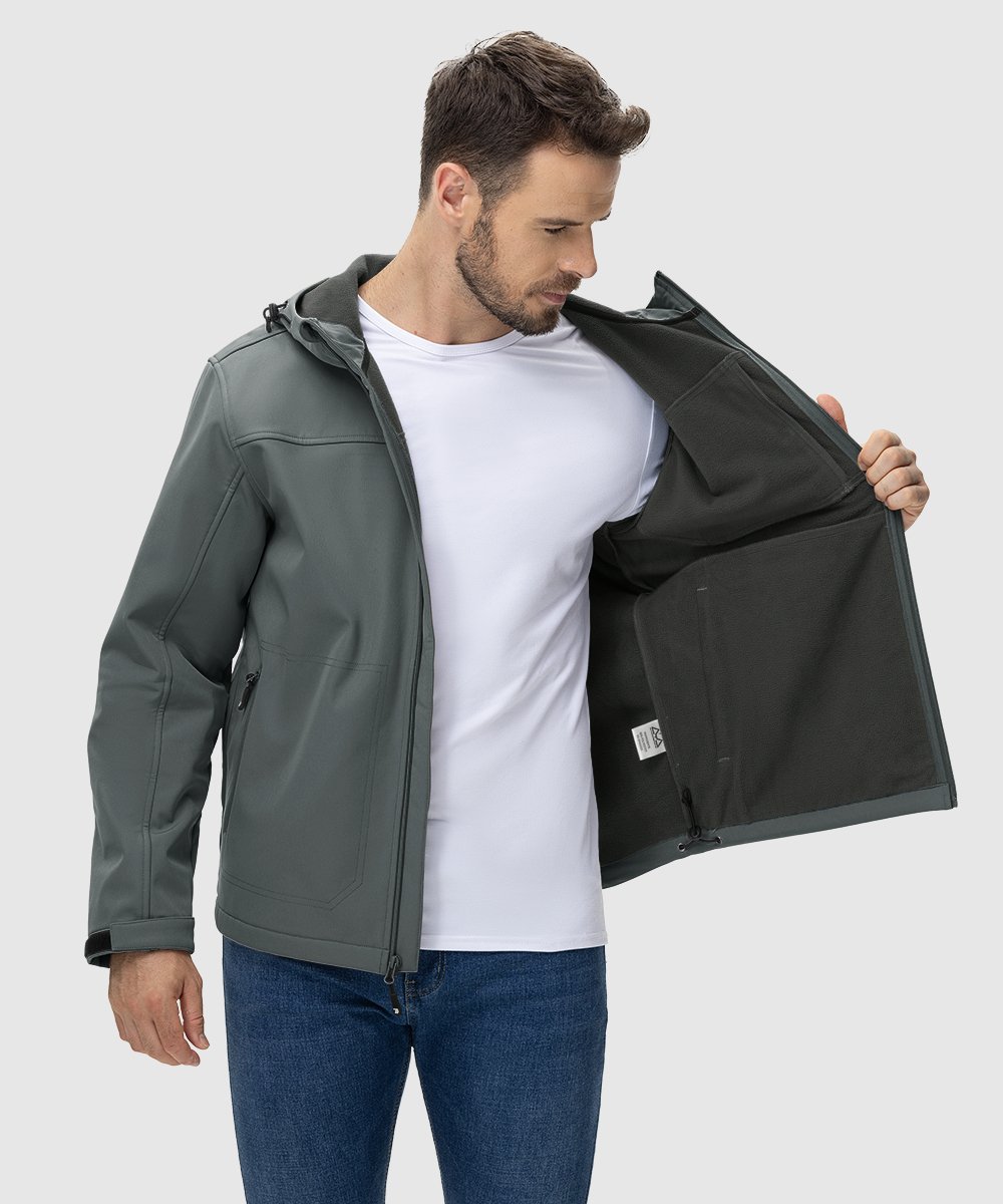 Men's Water - Resistant Softshell Fleece Lined Hooded Jacket - TBMPOY