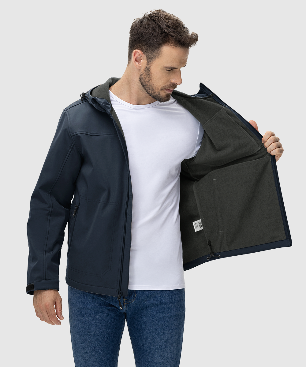 Men's Water - Resistant Softshell Fleece Lined Hooded Jacket - TBMPOY