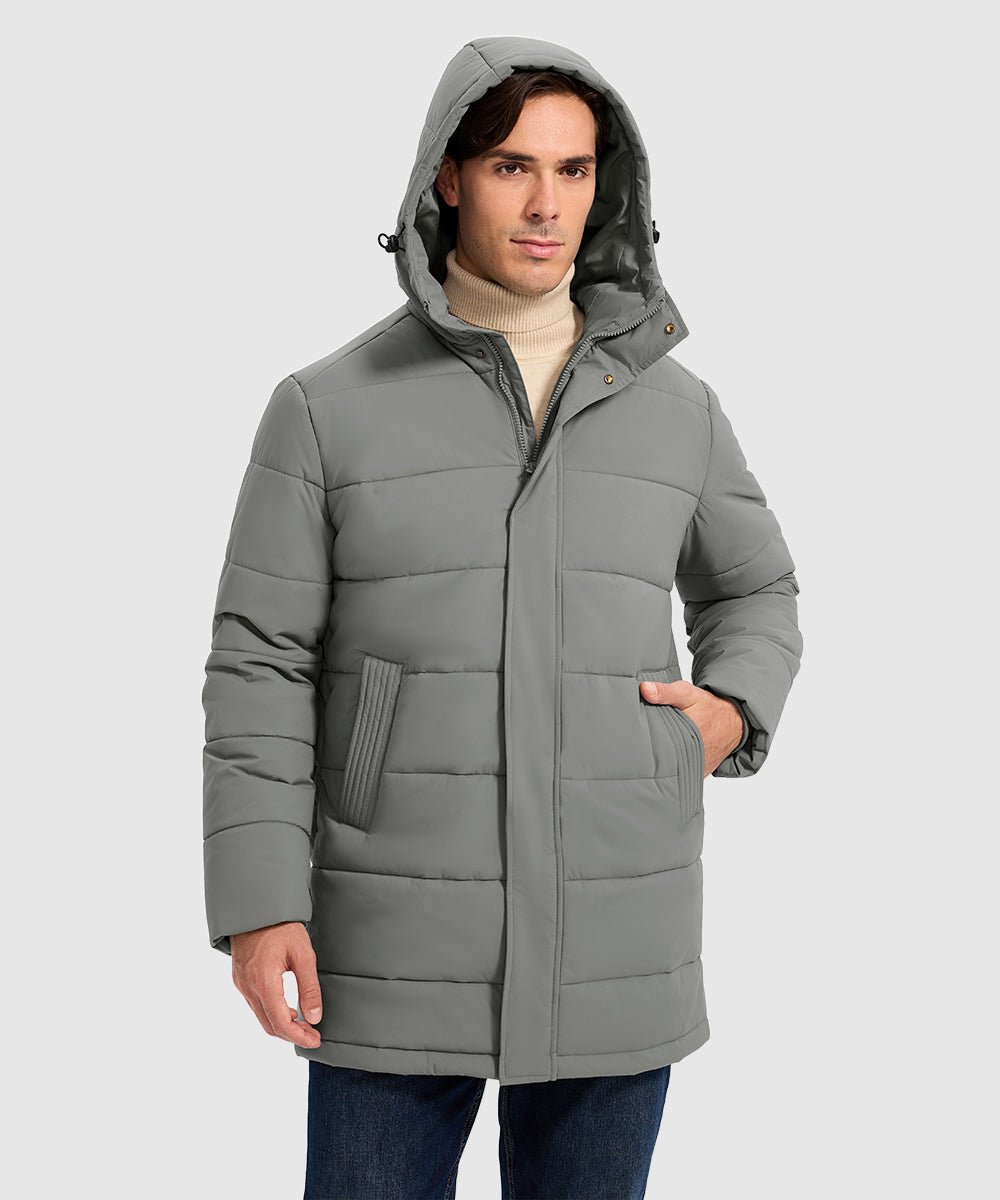 Men's Mid - length Hooded Puffer Jacket - TBMPOY