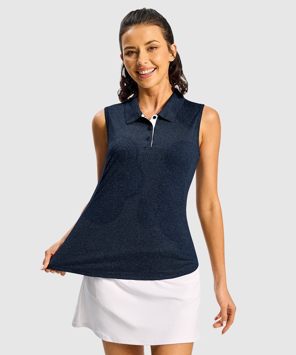 Women's Button Placket Sleeveless Polo Shirt - TBMPOY