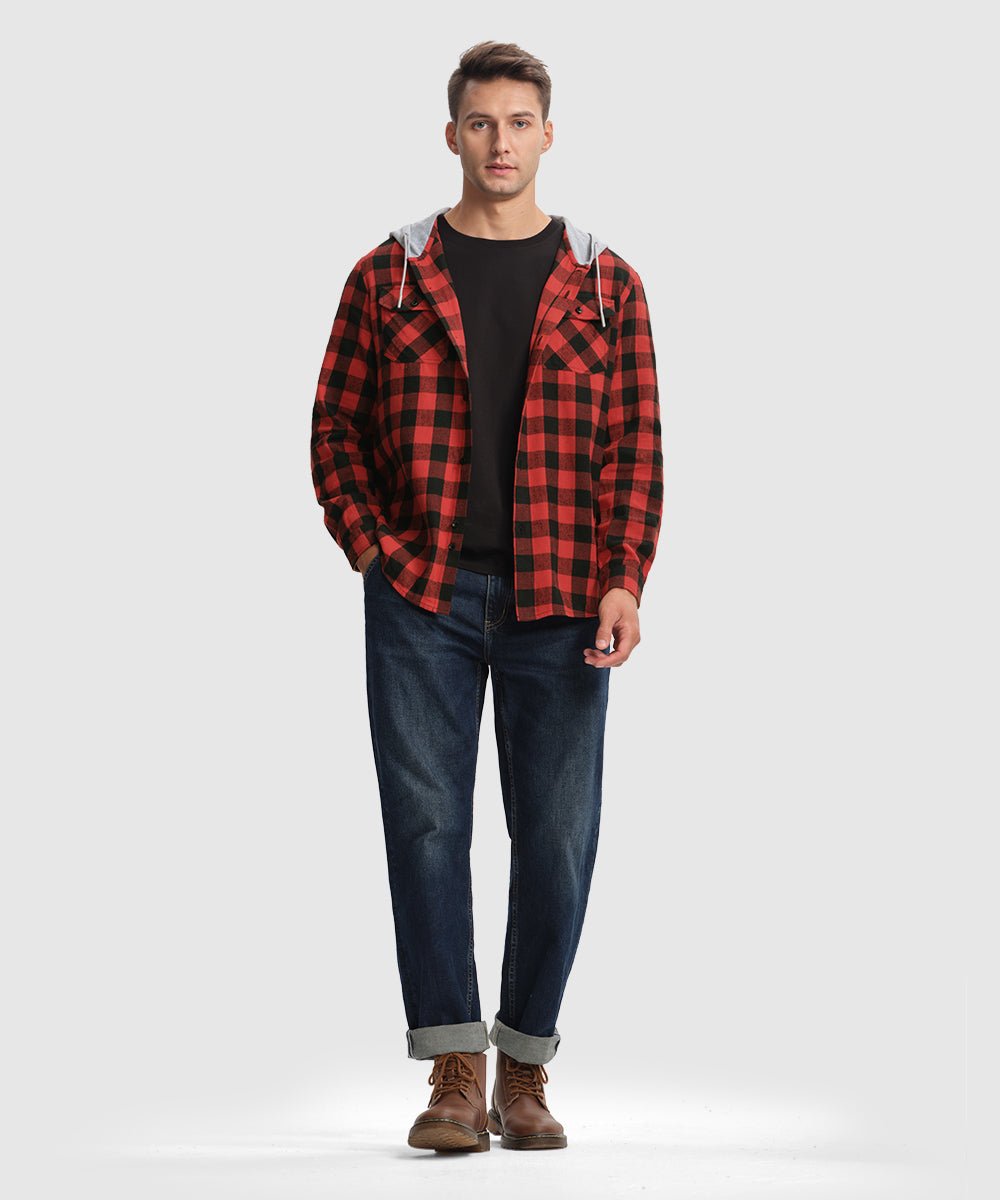 Men's Casual Buffalo Plaid Button Hooded Shirts - TBMPOY