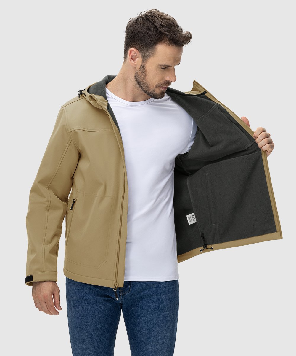 Men's Water - Resistant Softshell Fleece Lined Hooded Jacket - TBMPOY