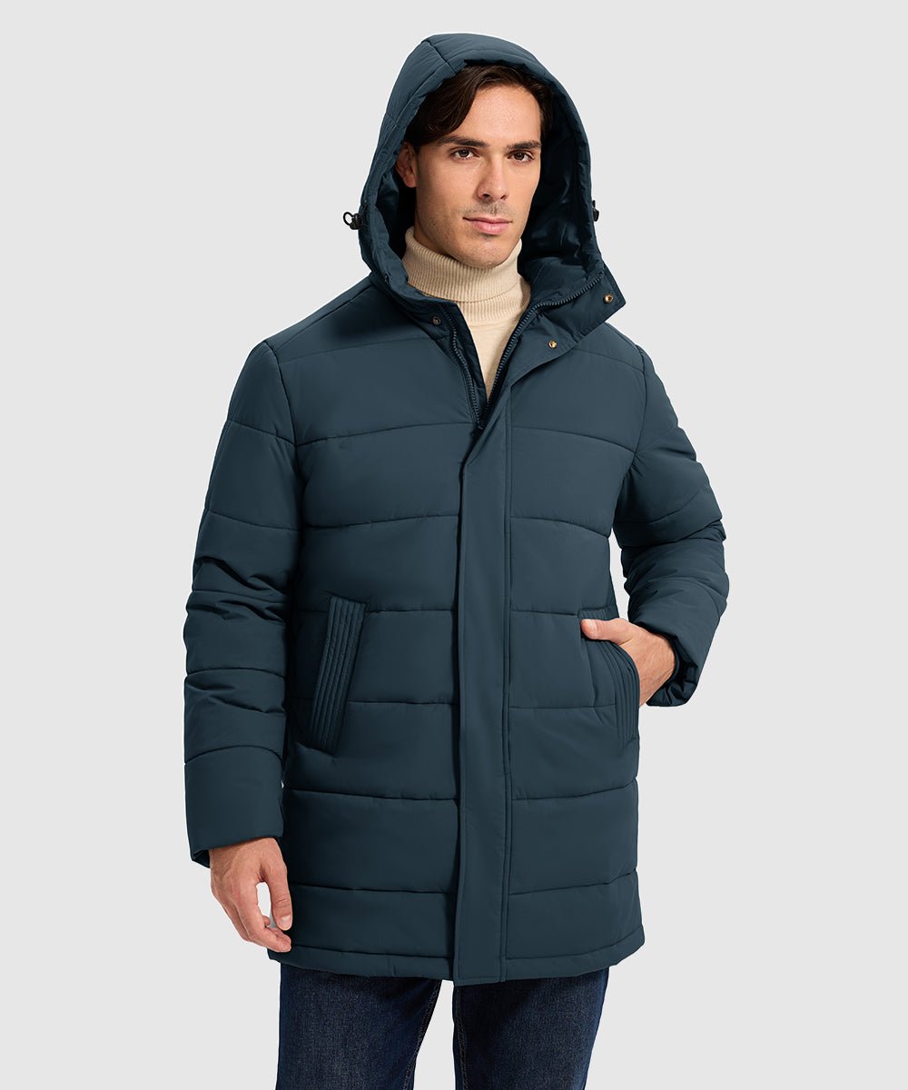 Men's Mid - length Hooded Puffer Jacket - TBMPOY