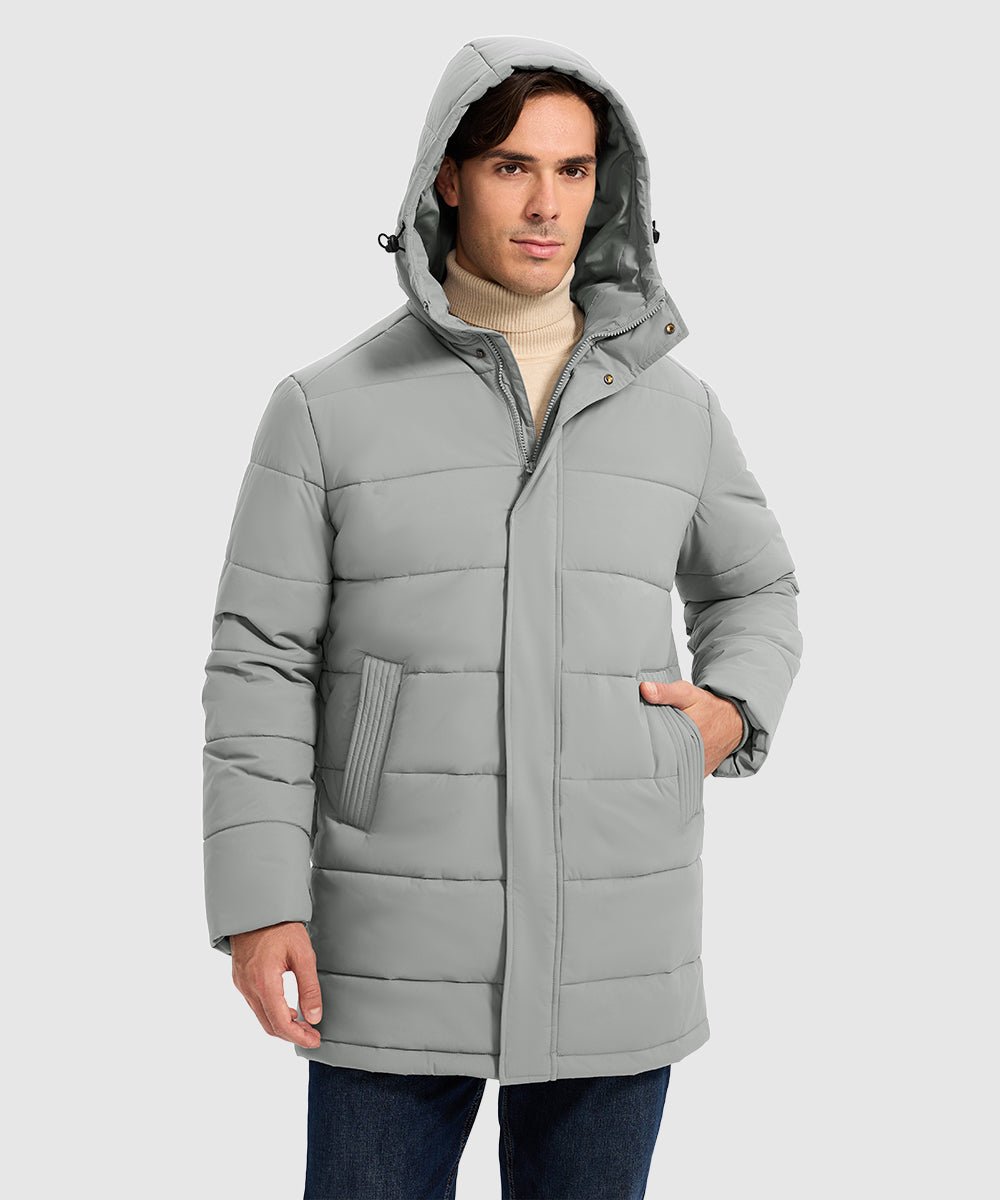 Men's Mid - length Hooded Puffer Jacket - TBMPOY